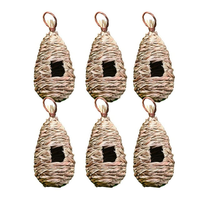 de 6 casitas para pájaros para colgar exterior, de pájaros tejido con hierba, de pájaros natural para exteriores shamjiam Nido de pájaro de paja tejido a mano