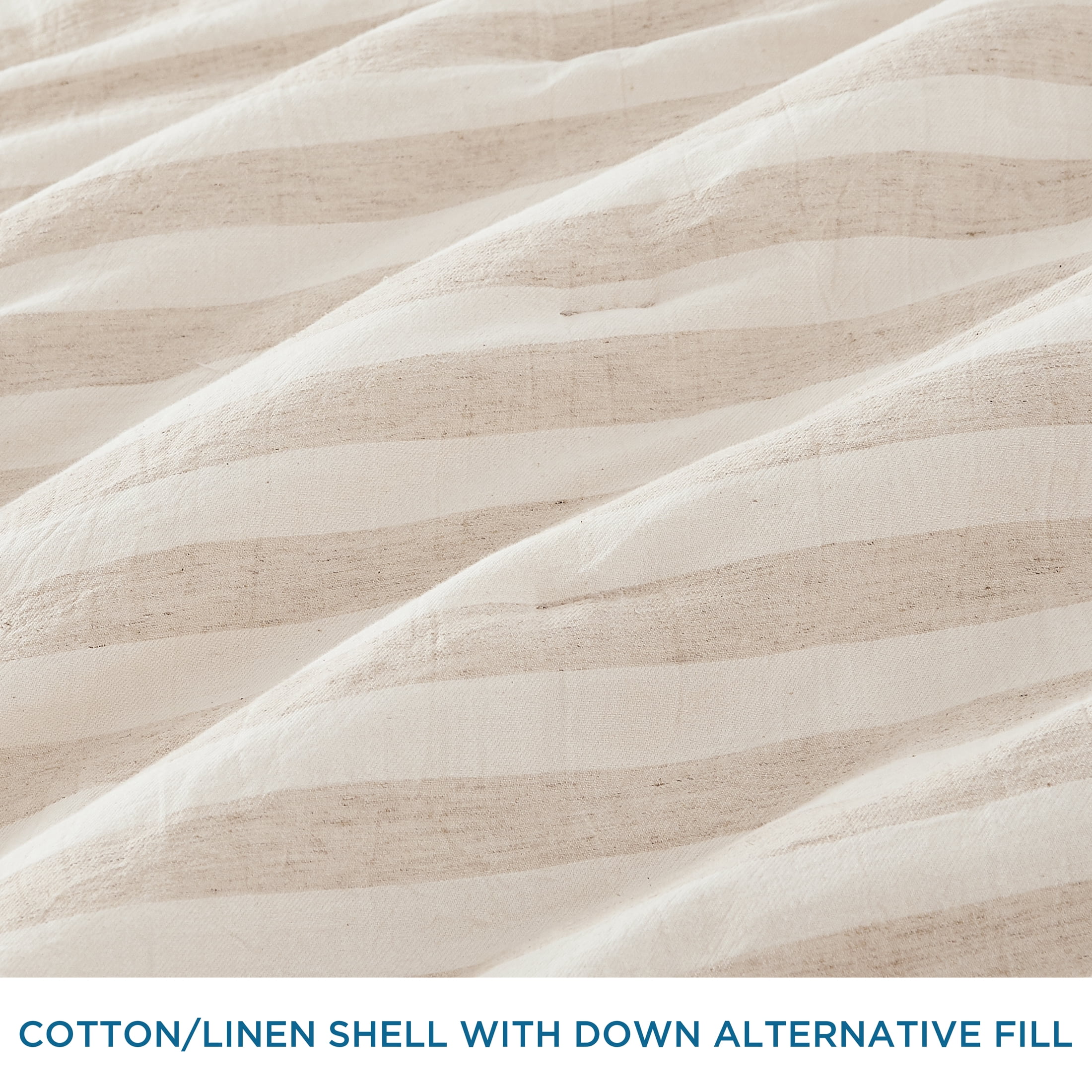 Coastal Living Tropical Luxe Striped 3-Piece Quilt Set, Full/Queen, Natural Ivory & Beige, Cotton-Linen Blend