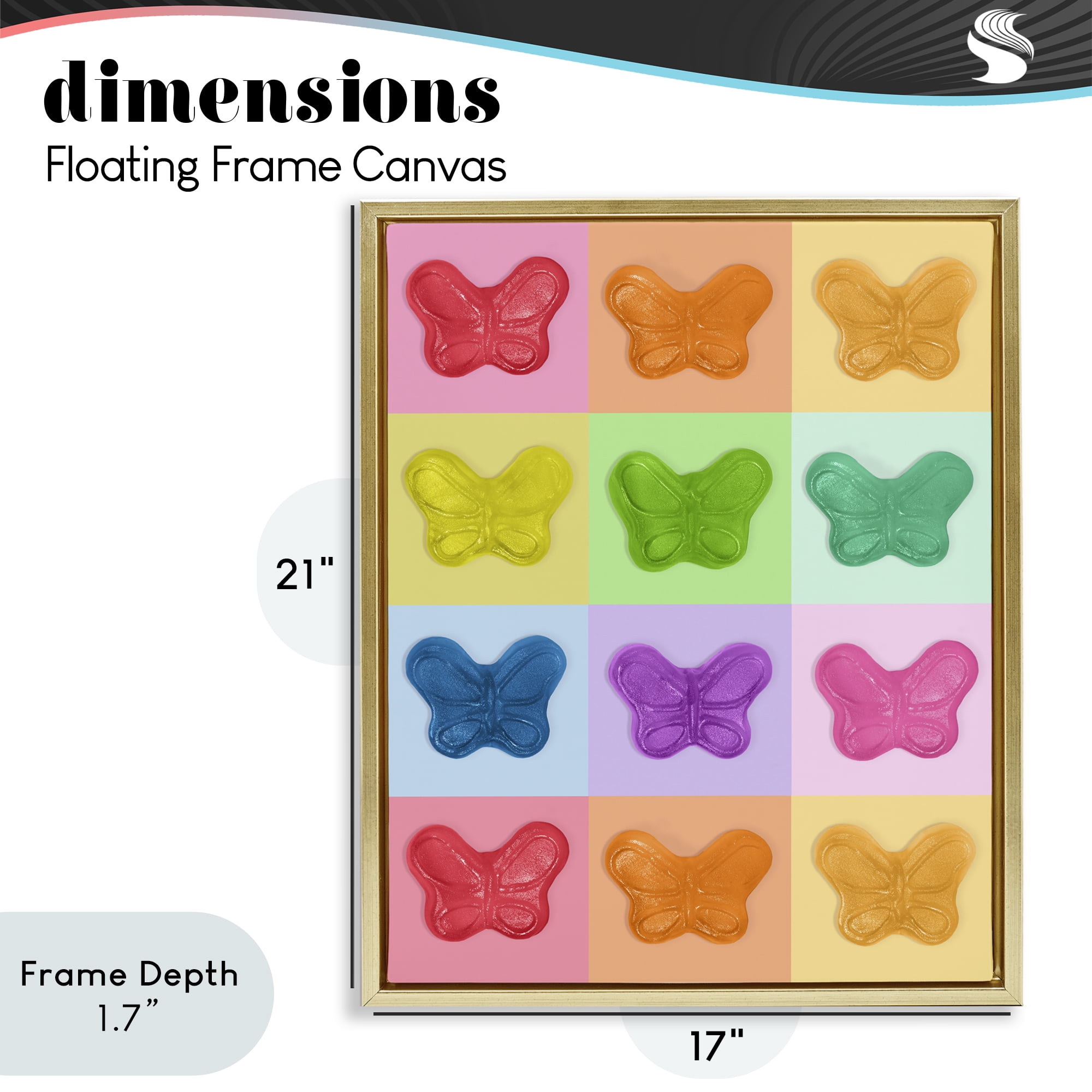 Stupell Industries Colorful Butterflies Candy Gold Framed Floater Canvas Wall Art, design by LISH Creative
