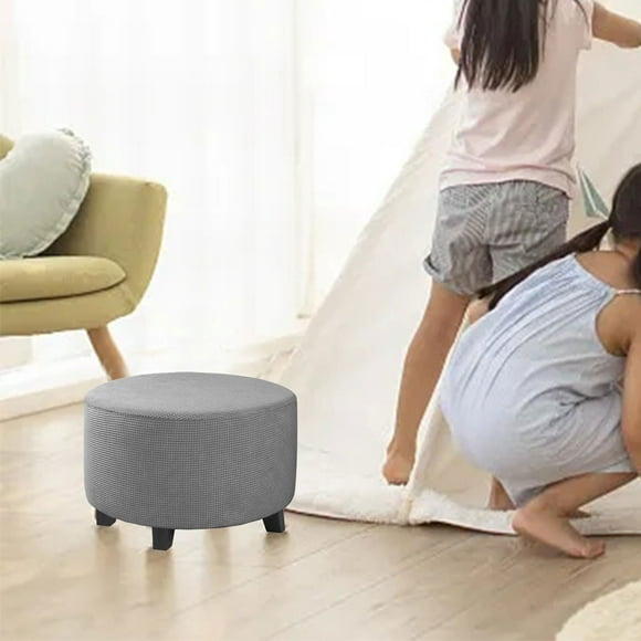 Thickened Solid Color Round Low Stool Ottoman Cover Elastic Full Cover Sofa On Protector for Comfort