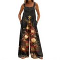thumbnail image 6 of Womens Christmas Print Wide Leg Jumpsuit Adjustable Strap Sleeveless Overalls with Pockets M, 6 of 7