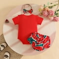 thumbnail image 4 of TAmten Baby Girl Clothes 3Month Infant Summer Outfits Set Ruffle Sleeve Romper and Floral Shorts/Skirts with Headband(Red,9-12 Months), 4 of 8