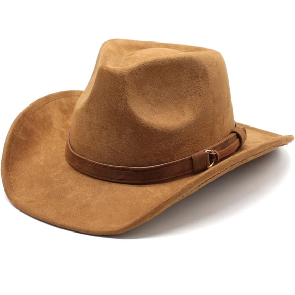 Unisex Western Suede Cowboy Cowgirl Hat With Belt Classic Wide Brim Fedora Hat for Men &Women