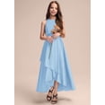 thumbnail image 2 of Drtj 2-14T Junior Flower Girl A-line Scoop Asymmetrical Satin Wedding Bridesmaid Cascading Ruffles Dress, 2 of 6