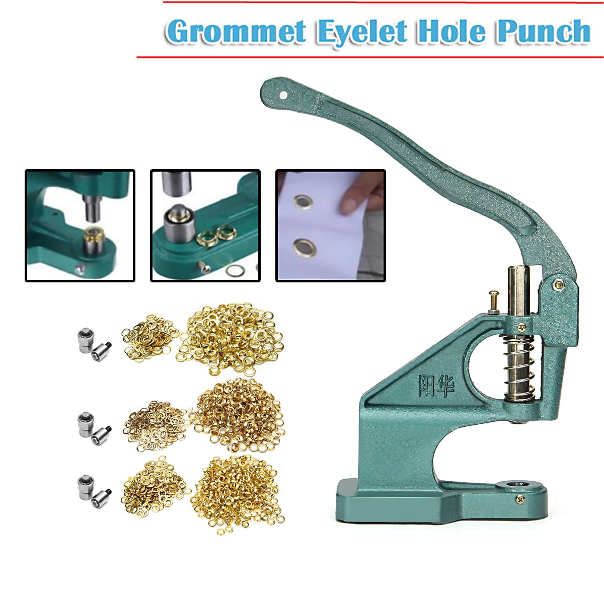 Green Eyelet Hole Punch Machine Hand Press Steel Banner Bag+3 Dies+ 900