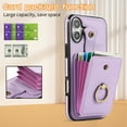 thumbnail image 3 of Wallet Case for iPhone 16 Plus, Kickstand Ring Holder Premium PU Leather Case with Crossbody Strap,Card Holder Slot Money Pocket 360°Rotation Metal Ring Grip Kickstand Cover,Purple, 3 of 10