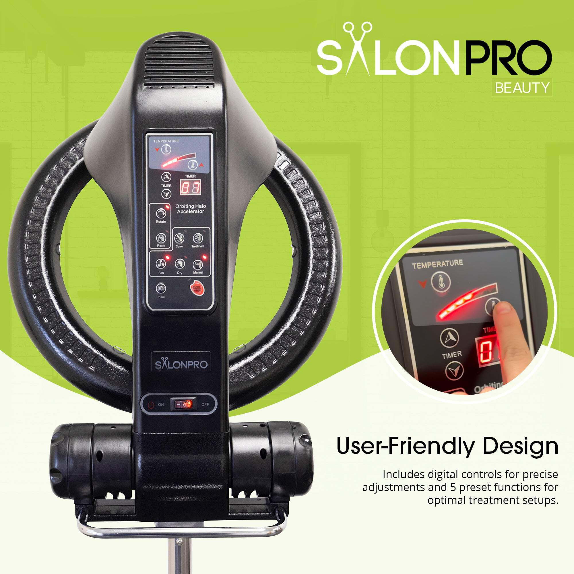 SalonPro Orbiting Halo Infrared Hair Dryer  Color Processor – Wall Mount, Black