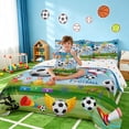 thumbnail image 3 of Manfei Cartoon Soccer Full Size Bedding Sets, Football Soccer Full Size Bed in a Bag, Blue Multicolor White, Polka Dots Reversible 7 Pieces, 3 of 6