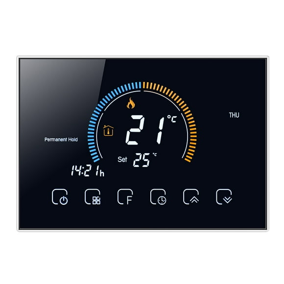 Amdohai 95-240V Programmable Thermostat 5+1+1 Six Periods Touchscreen LCD with Backlight Water/ Gas Boiler Heating Thermoregulator Lock Function