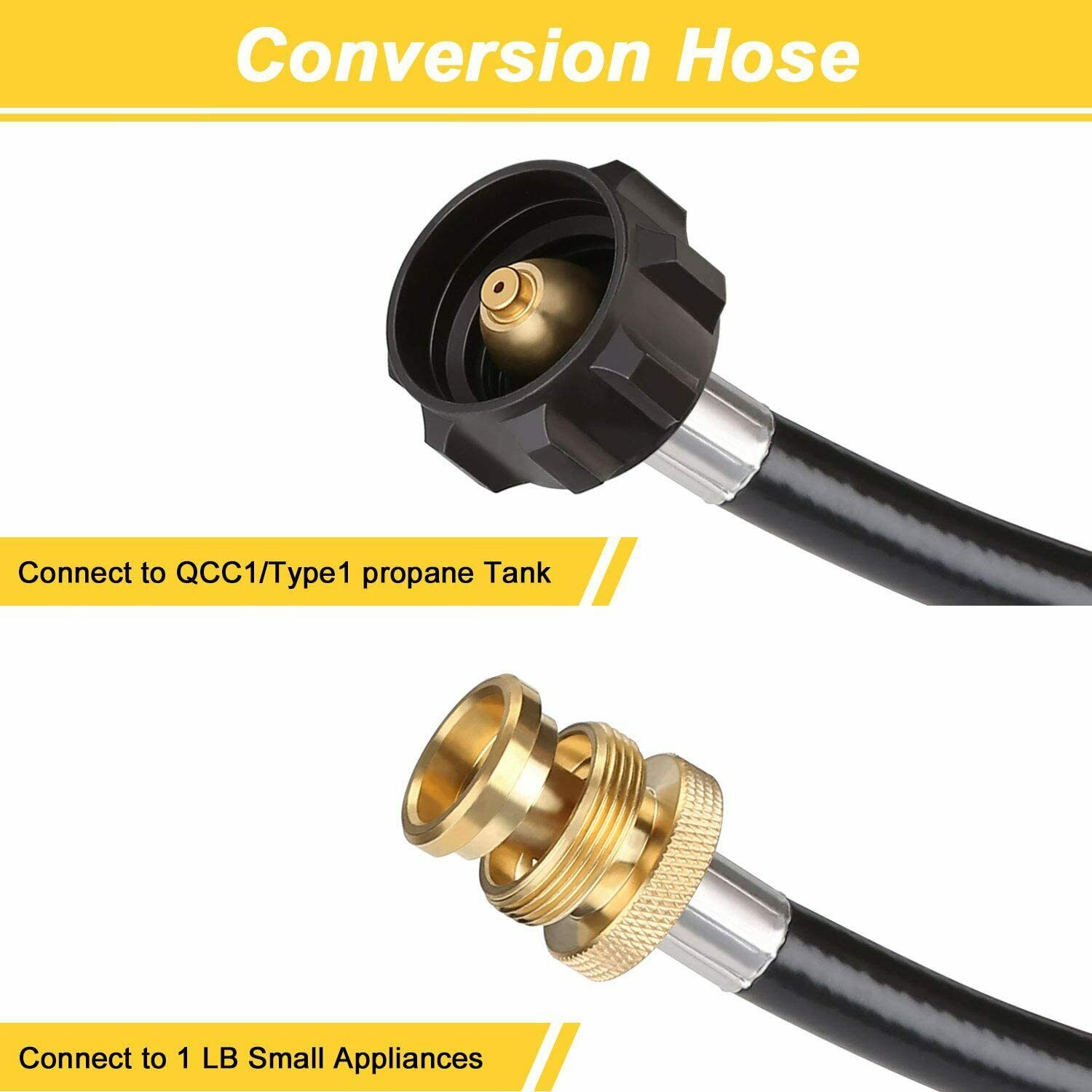 WADEO 8 Feet Propane Adapter Hose with QCC1/Type1 Tank Connects 1 lb Portable Appliance to 1-20lb Propane Tank for Weber Q Grill, Coleman Grill, Camp Stove and More - image 2 of 7