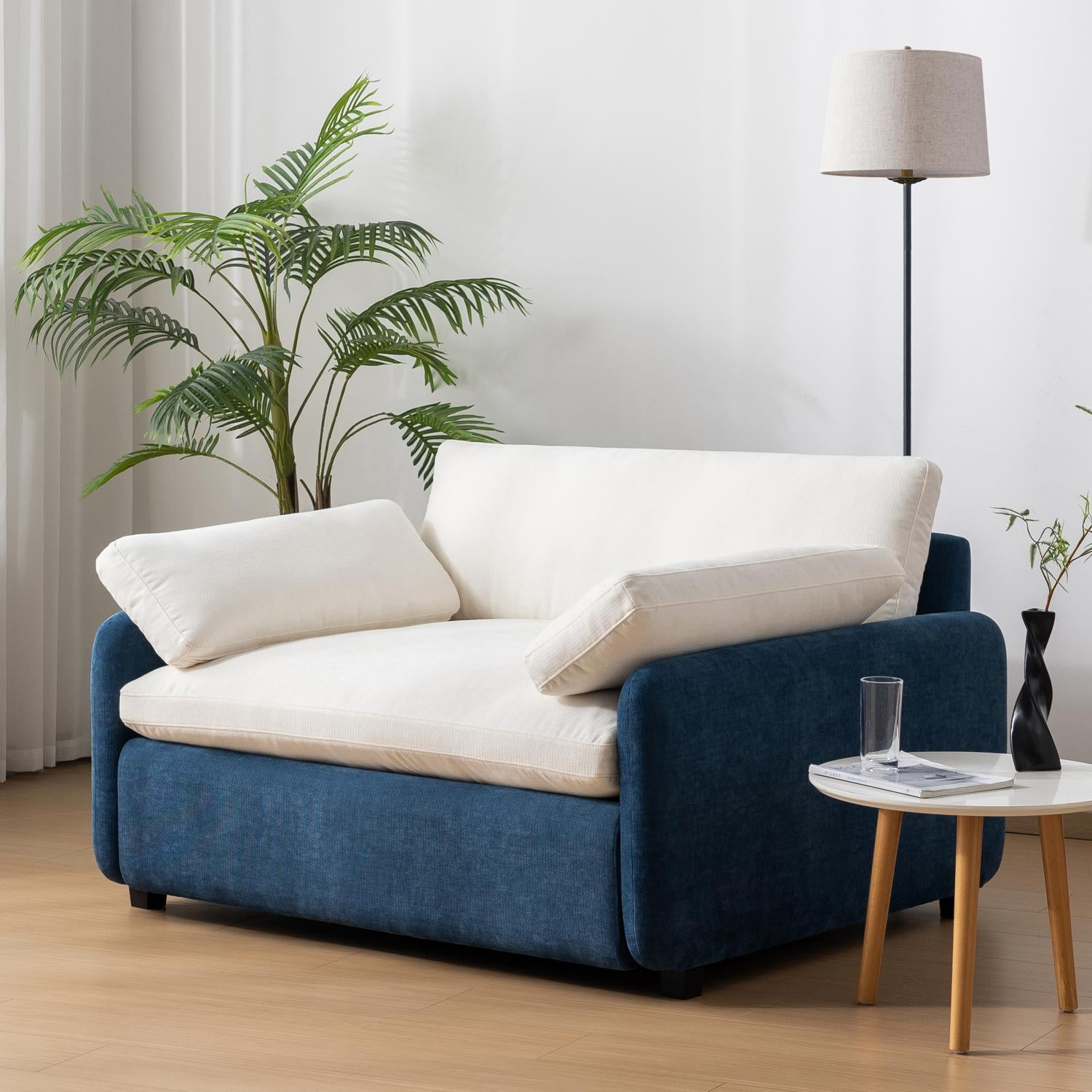 50" Oversized Single Sofa Chair,Chenille Accent Chair,Modern Upholstered Comfy Armchair with Pillows for Living Room,Apartment,Bedroom,Blue