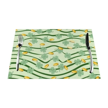 

PUREYAH Table Placemats Set of 6 PCS Washable Heat Resistant St Patrick Day Clover Table Decorations Placemats for Dining Room Kitchen