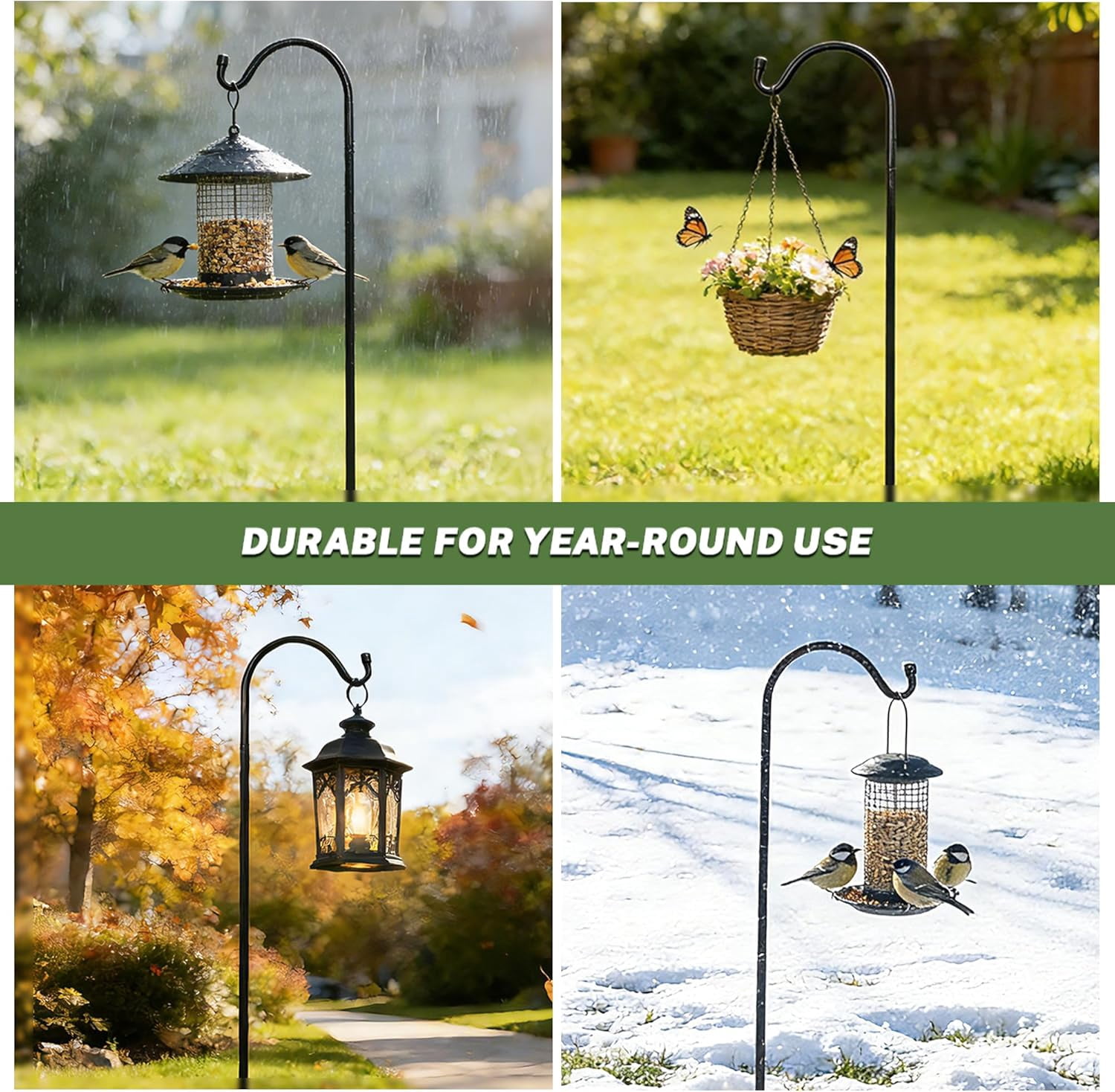 4/8PK Heavy Duty Garden Shepherds Hooks for Outdoor, Premium Metal Shepherds Hooks, Height Adjustable Bird Feeder Hanger, Hanging Basket Hooks 37” Inch Tall Hanging Plant Hooks (4PK)