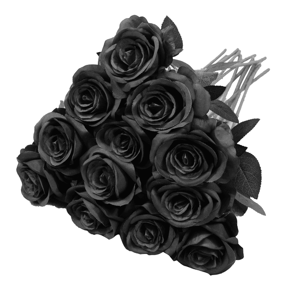 12pcs Rose Artificial Flowers, Fake Rose Silk Flower Bouquet, Faux Roses with Stems - 50cm, Roses Decor for Wedding & Home Decoration (Deep Black)