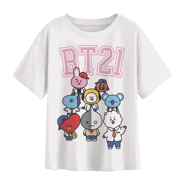 Playera BT21 Talla CH Manga Corta Personajes con Uniform Fit Oversize Blanco