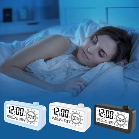 Alarm Clock Large LED Display | Adjustable Brightness 3-Dimmer | Battery Backup | Snooze Function | For Elderly & Heavy Sleepers | White or Blue | 5.9x3.1 | Easy-Set | Temperature & Date