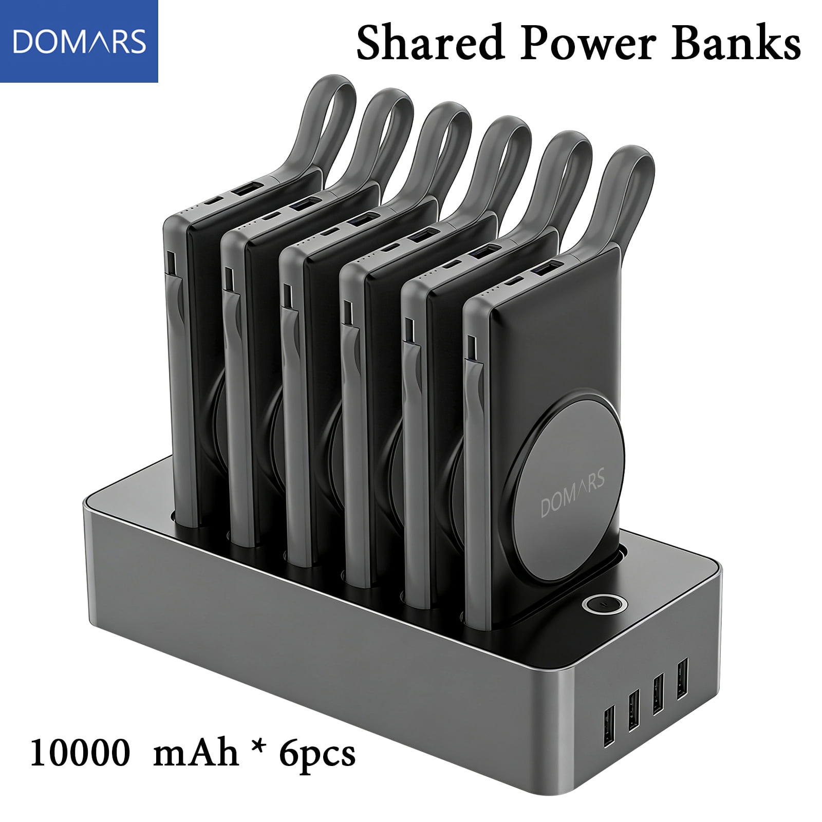 Domars 6 Pack 10000mAh Wireless Portable Charger Set, 15W Wireless Charging & PD 20W SCP 22.5W Fast Charging Power Bank with Built-in Cables, Wireless Charging Station for Home Hotel Office