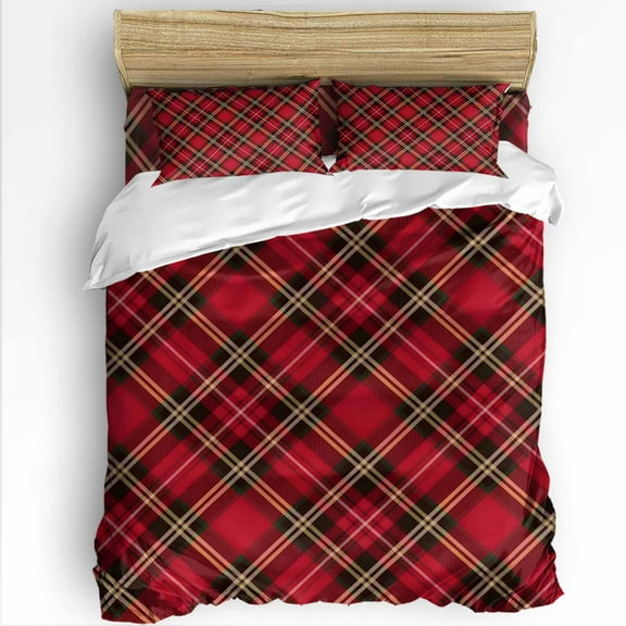 Red Green Black Plaid Twin Size Comforter Set, Christmas Buffalo Checkered Soft Bedding for All Seasons, 4 Pcs Bed Set with 1 Comforter (68"x86") ,1Sheet(66"x116"), 2 Pillowcases (19"x29")