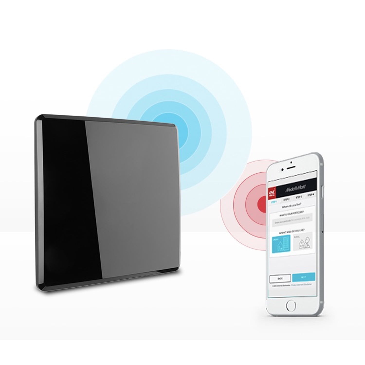 One For All Amplified Indoor Digital TV Antenna with up to 50-Mile Reception Range, Black, 15438, A715438A0700001