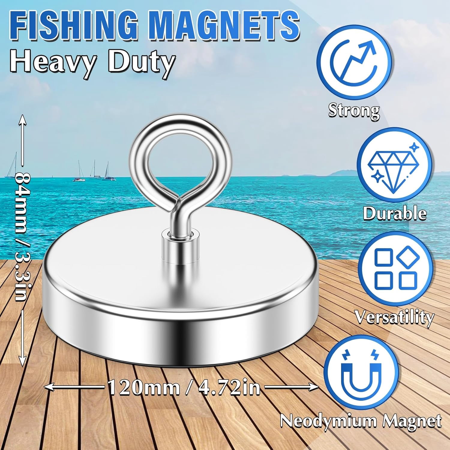 VIB Super Strong Fishing Magnet for Christmas, 1600lb Pull Strength, Neodymium Magnet with Countersunk Hole for Magnetic Fishing, 4.72” Diameter for Treasure Hunting, Lifting and Retrieving