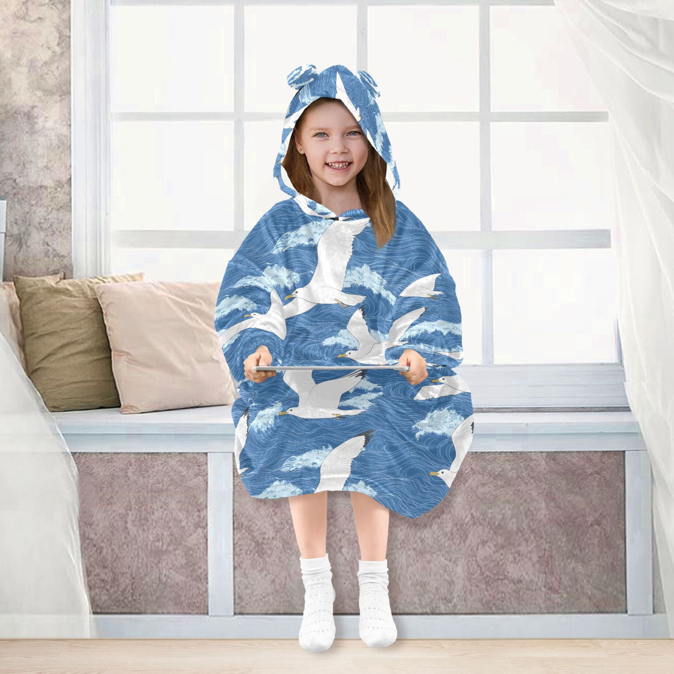 joogoo Blanket Hoodie for Seagulls Wavy Oversize Sweatshirt 3-14 YR L