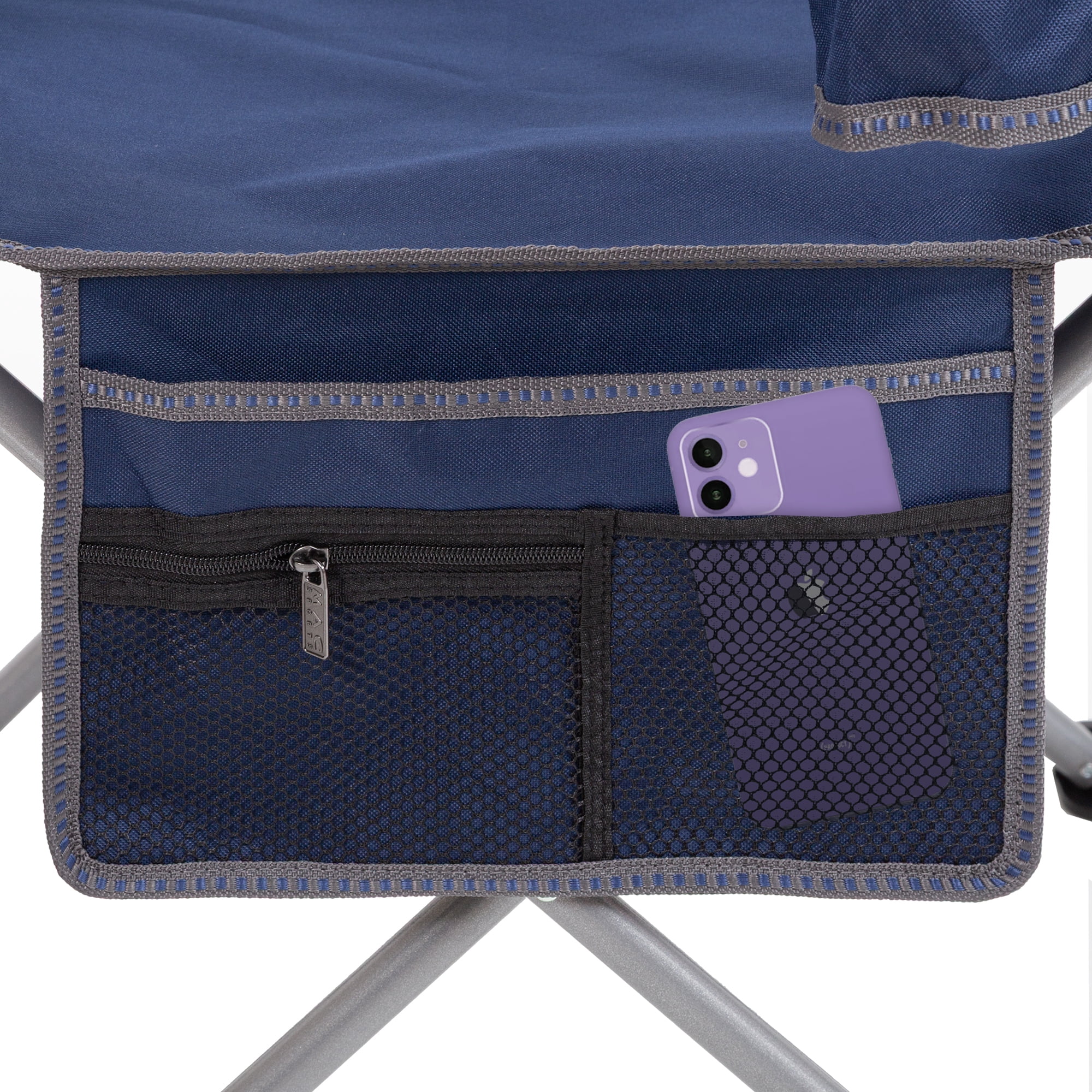 Macsports Oversized Folding Camp Chair with Cup Holders, Blue with Grey Accents and Frame