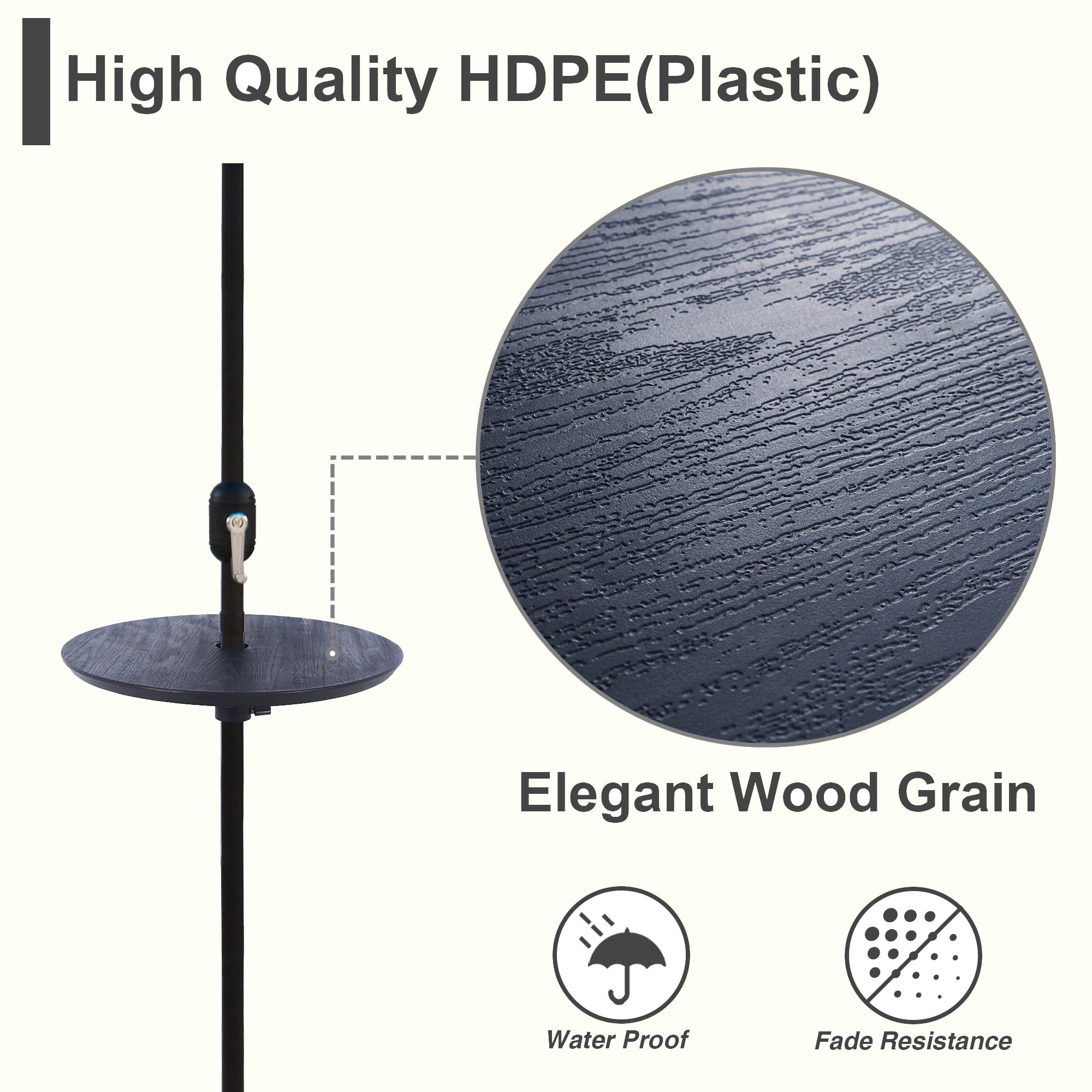 Kool Outdoor Patio Adjustable Round Market Umbrella Table Used with Paito Umbrella and Umbrella Base in Black
