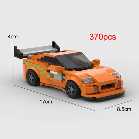 370pcs MOC Supra MK4 Sports Car Vehicle Speed Champion Racer Building Blocks Fast & Furious Brick Creative Garage Toys for Boys
