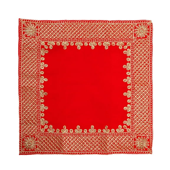 Decorative Mat Aasan Velvet Pooja Cloth Aasan Cloth (Size:-19 Inches X 19 Inches) for Multipurpose Ethnic Indian Traditional Festival New year Gifts Decorations Home Decor Item Pooja Article (Red)