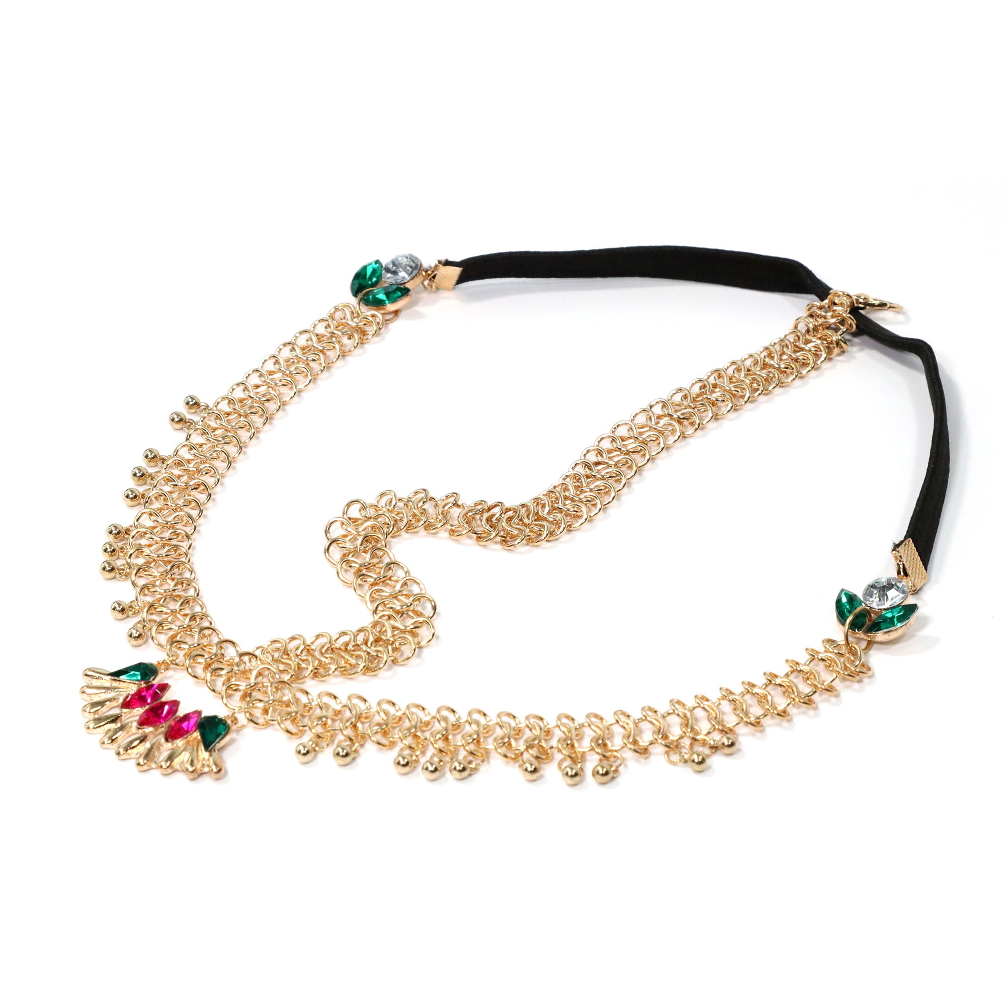 Unique Bargains Headpiece Elastic Faux Diamond Head Chain Gold Tone 1 Pc