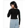 thumbnail image 3 of Women's Square Neck Long Sleeve Slim Fitted Casual Long Sleeve Shirts Basic Crop Top 2024 Trendy Clothes, 3 of 6