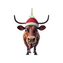 Holloyiver Christmas Cow Decorations, Wooden Ornaments With Cow Printed Double-Sided Ornaments for Xmas Trees Hanging Decorations for Stocking Stuffers Holiday Party Favors
