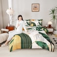 thumbnail image 4 of Feelyou Vintage Minimalism Queen Comforter Set for Adult, Mid Century Fashion Bedding Sets, Sun Leaf Plant Reversible Bedding Comforter Set, Ultra Soft Home Decor, 3-Piece, 4 of 8