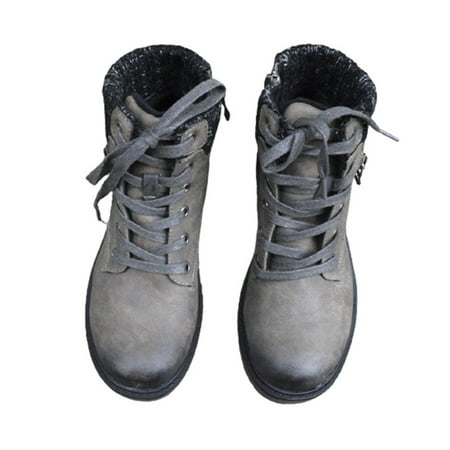 

Women s Boots Lace Up Snow Ankle Boots Vintage Anti Slip Winter Outdoor Supply 42 Gray