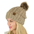 thumbnail image 2 of C.C Thick Cable Knit Faux Fuzzy Fur Pom Fleece Lined Skull Cap Cuff Beanie, Confetti Latte, 2 of 4