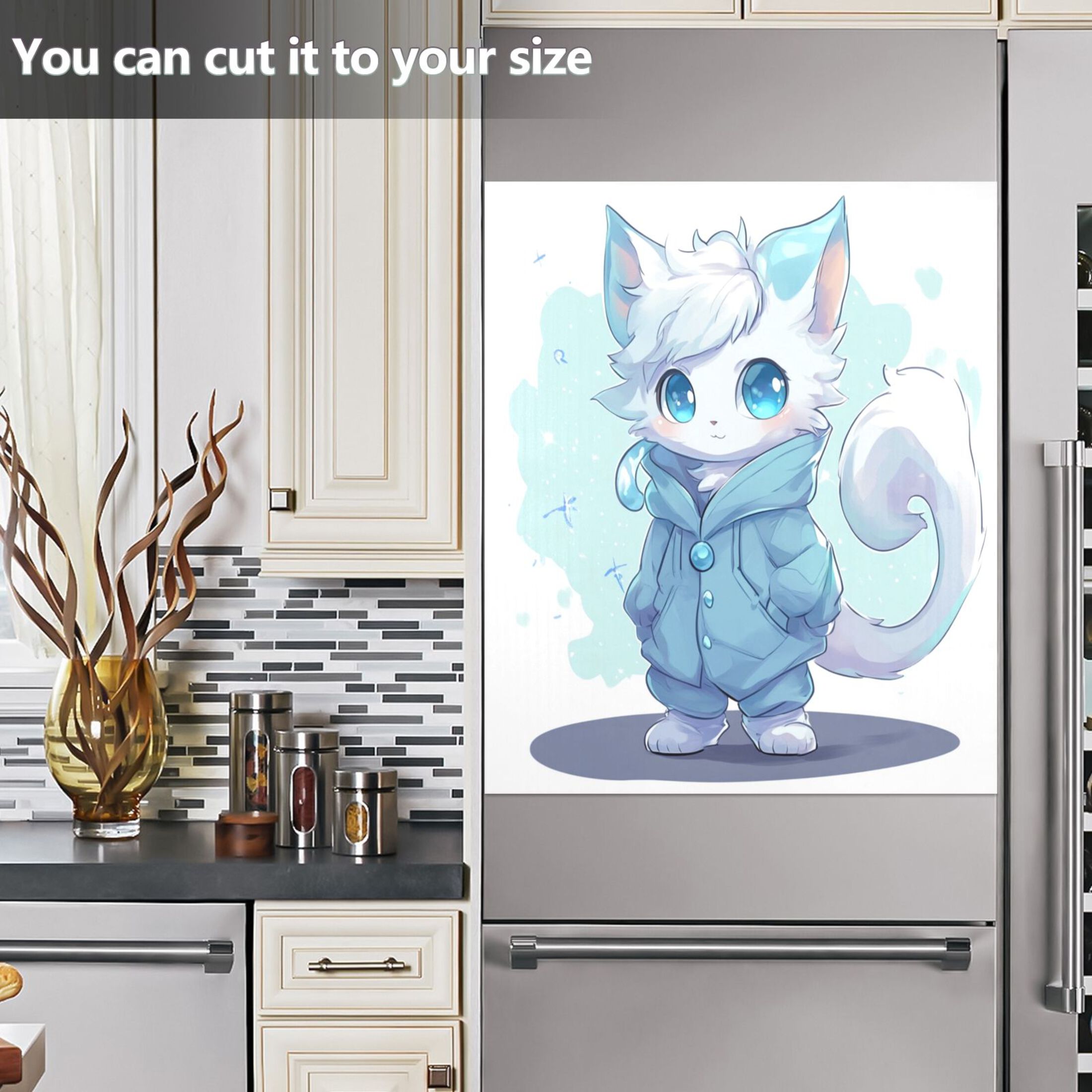 Dishwasher Magnetic Sticker 23x26 Inch Refrigerator Magnetic Sticker Washing Machine Magnetic Sticker Kitchen Panel Magnetic Sticker Home Decor Cartoon Beautiful Blue Cat
