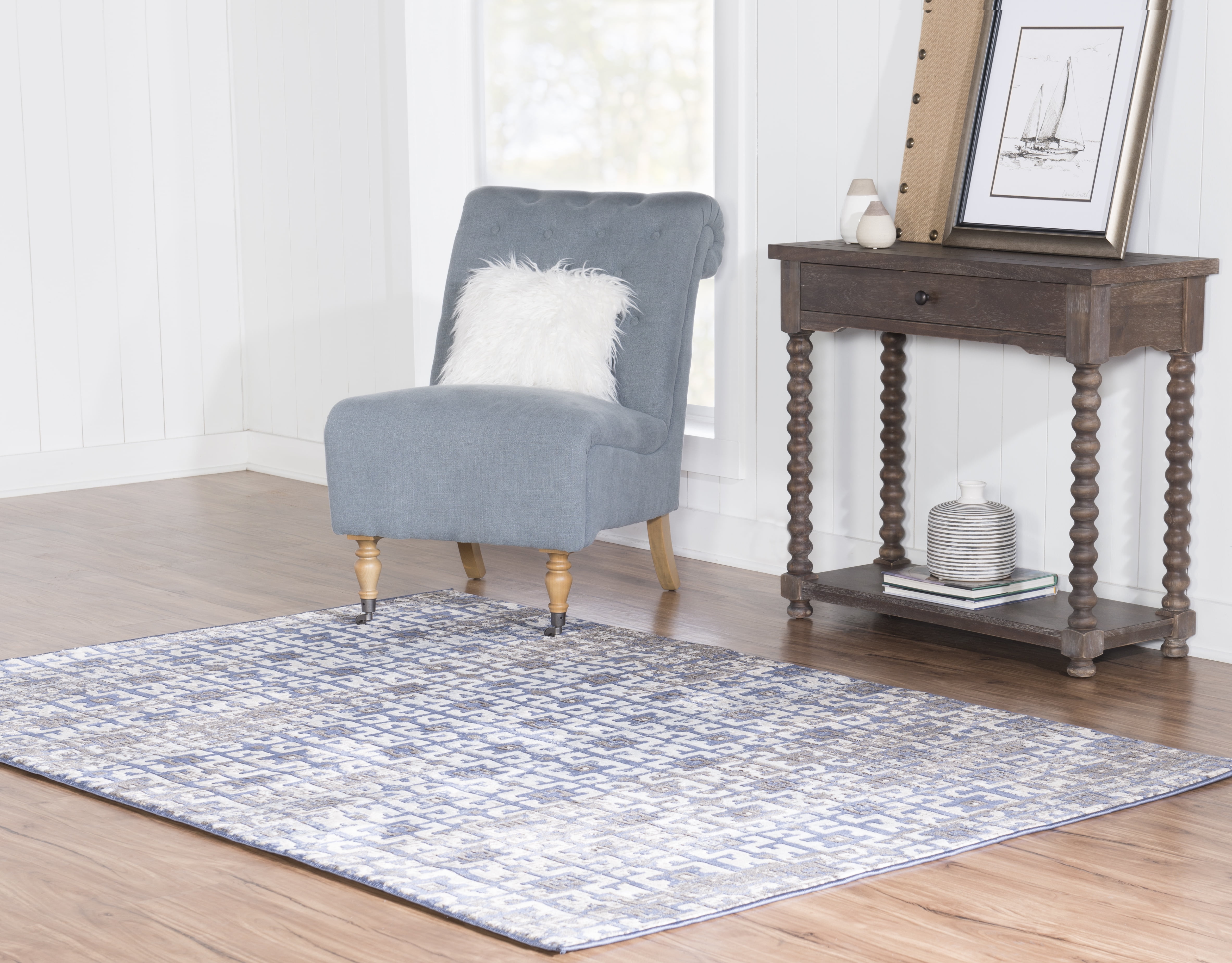 Jewel Maze Navy Area Rug 8 x 104" Powerloomed 100% Polypropylene Design