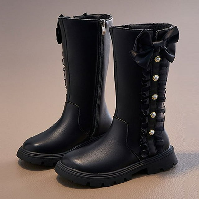 Elvqul Girls Boots,Shoes for Girls,Winter Zipper Riding Boot Faux Leather Size 10 Girls