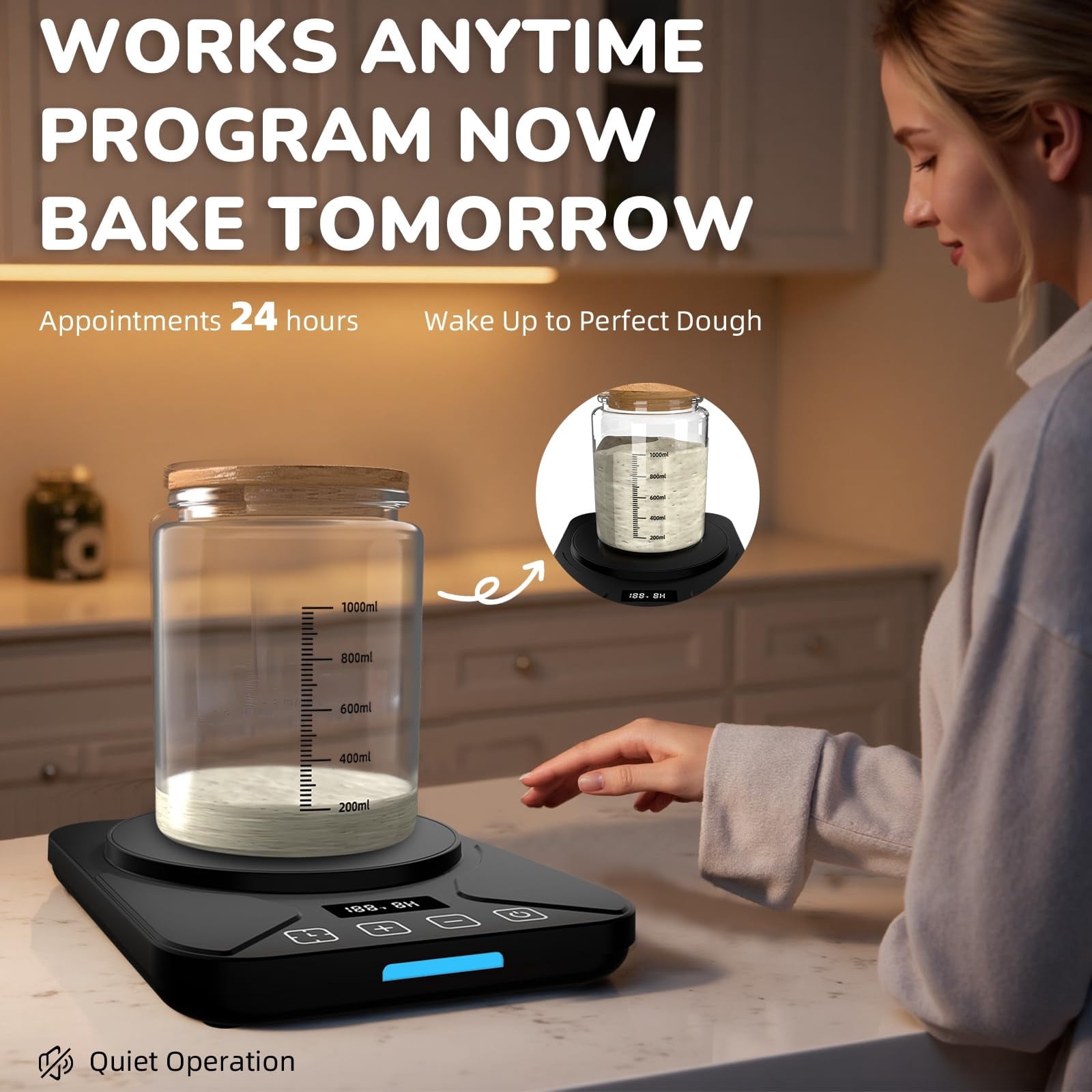 Sourdough Starter Constant Temperature Heater | Precise Temperature Control 70–100°F | 12-Hour Timer | Ideal for Warming Milk, Water & Dough Fermentation