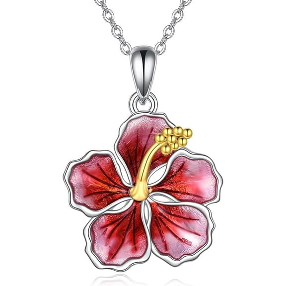 Peony/Hibiscus Flower Pendant Necklace Sterling Silver Enamel Flower Jewelry Gifts for Women Mother Gifts