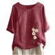 thumbnail image 1 of Blusas de Manga Corta para las Mujeres Impresas Cuello Redondo Camiseta Casual, Blusa de Algodón de Imitación para las Mujeres, 1 of 4