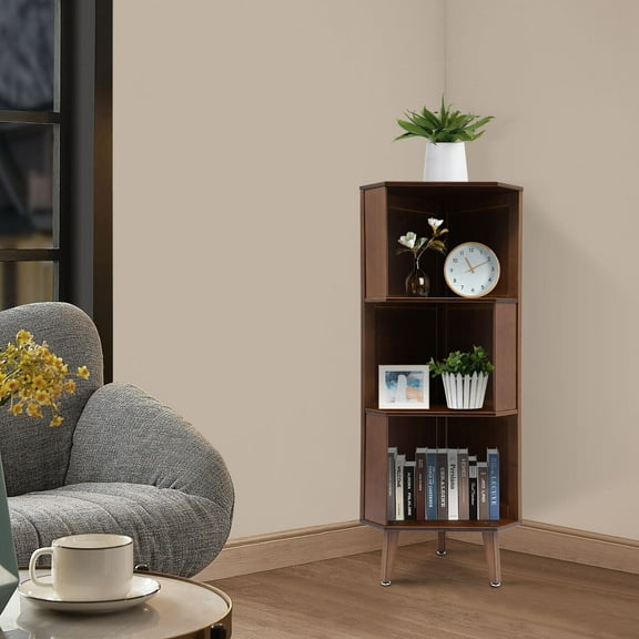 Three-Tier Brown Storage Cabinet Corner Storage Shelf 33*115cm/13*45.3 inch