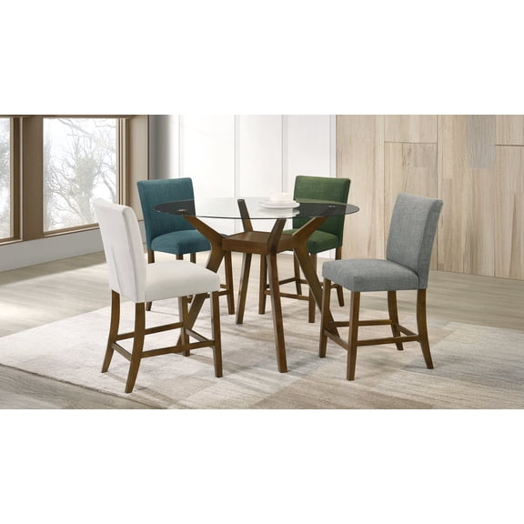 Coaster Paxton 5-Piece Round Glass Top Counter Height Dining Set, Beige