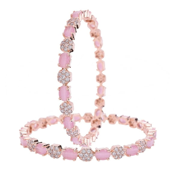 Ratnavali Jewels Indian Bangle Set CZ Cubic Zirconia Brass Metal Kada Bracelet Jewelry for Women Pink Rose Gold Tone