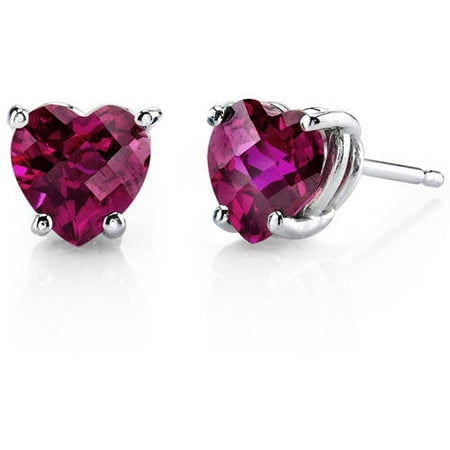 Heart Shaped Ruby Earrings - 2.00 Carat T.G.W. Heart-Cut Created Ruby 14kt White Gold Stud Earrings
