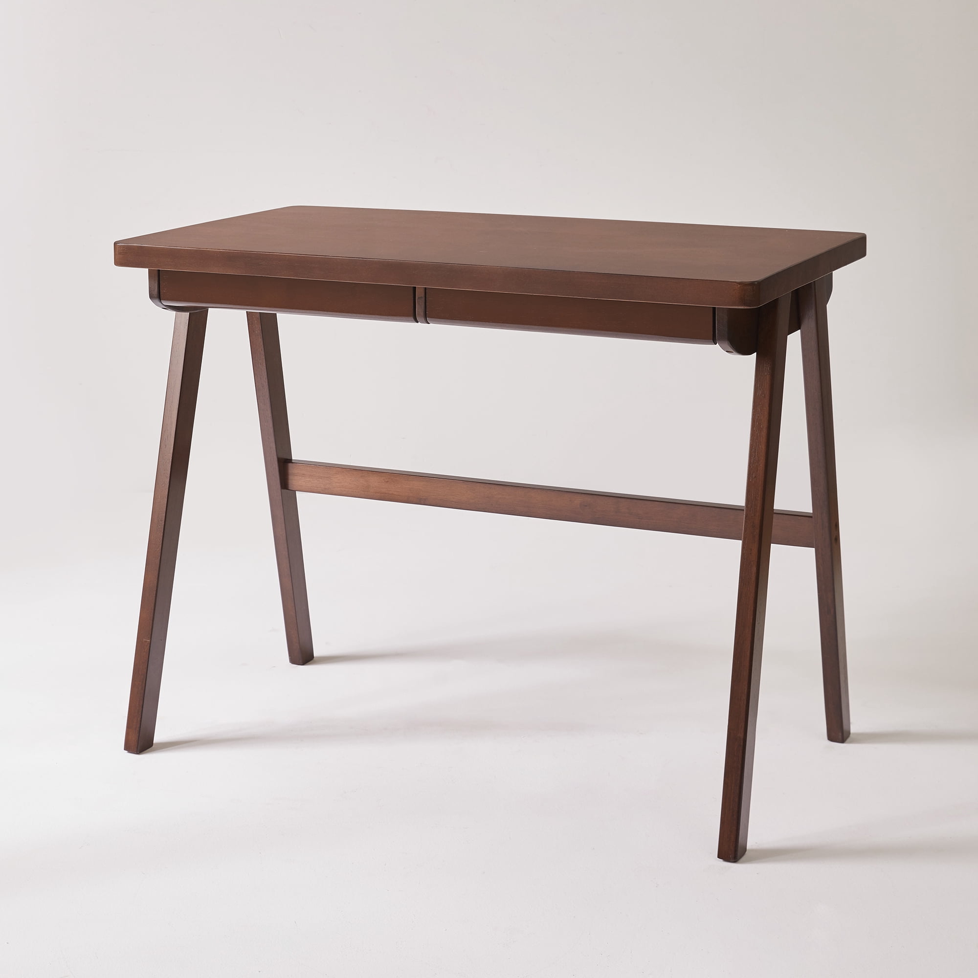 100% Solid Rubber Wood Computer Desk with Drawer and A-Frame Legs, 39.37-Inch Home Office Study Table, Walnut