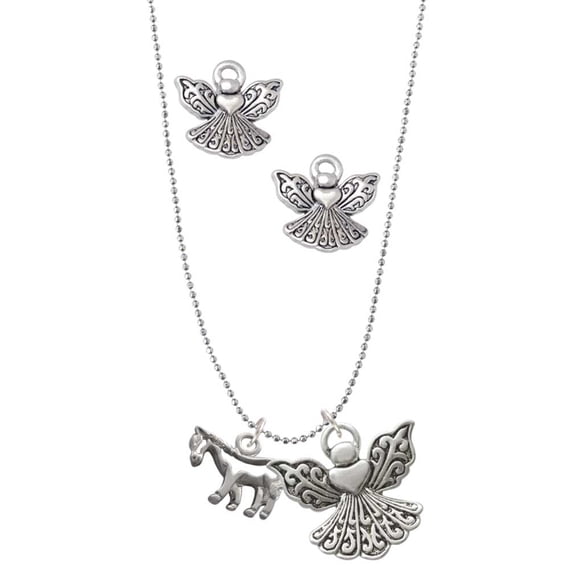 Delight Jewelry Silvertone Horse - Outline Silver tone Guardian Angel Charm Necklace and Stud Earrings