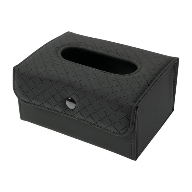Soporte para Pañuelos de Coche Unique Bargains con Hebilla, Organizador de Caja de Pañuelos de Coche, Patrón de Rombo, PU 6.3"x5.31"x3.46" Negro 1 Juego