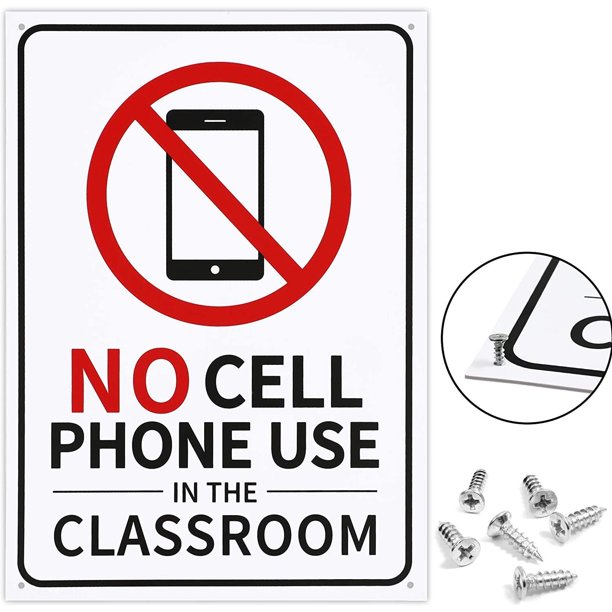 No Cell Phone Use in Classroom Aluminum Sign, 10x14 inches, Rustfree