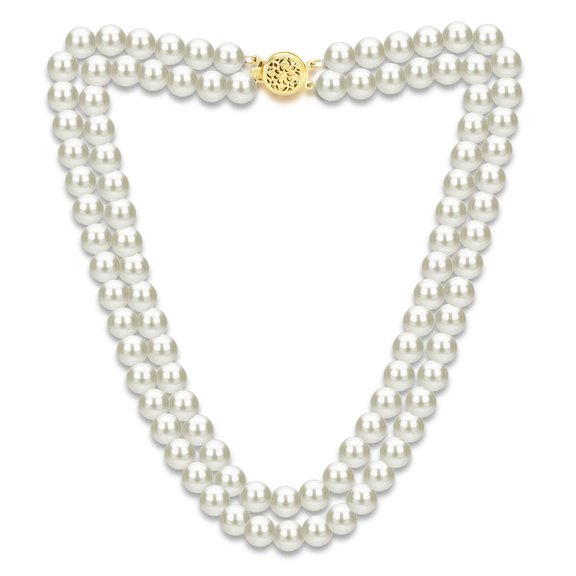 ADDURN 14KW 2Row 9-10mm Freshwater Pearl Flower Clasp Necklace